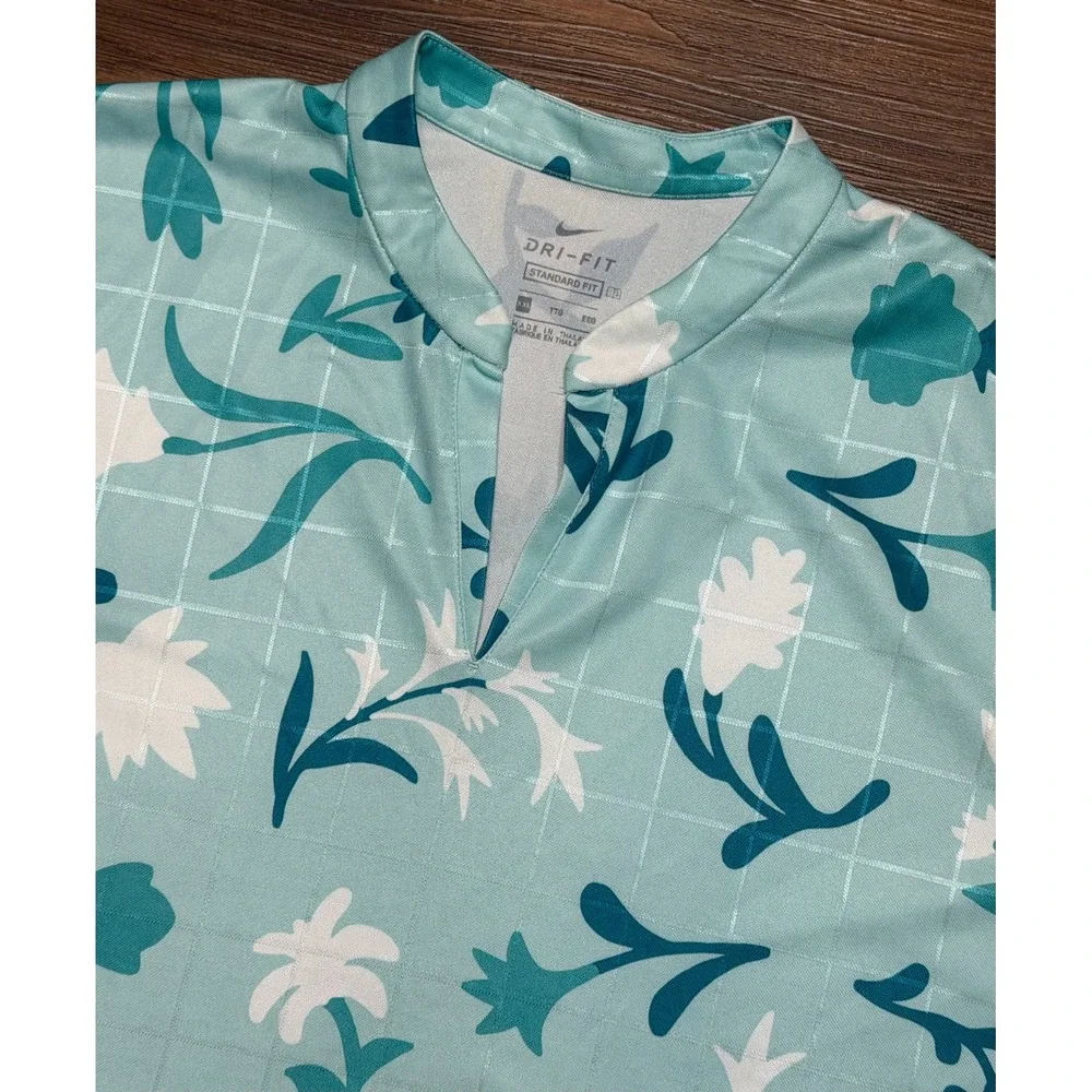 Nike Dri-FIT Women Golf Breathe Blade Collar Polo Teal Floral Grid Sz 2XL